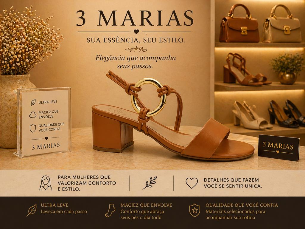 Sandália Salto Bloco - 3 Marias